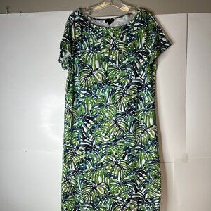 J Jill Wearever Collection Medium Petite Green Tropical Palm Maxi Dress Beach